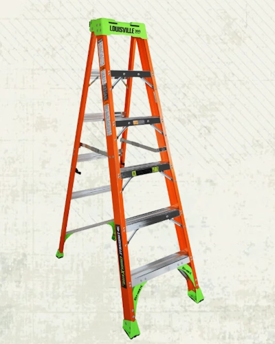Louisville Ladder Cross Step 2-in-1 fiberglass leaning step ladder in HiVis green